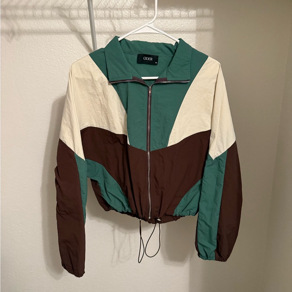 Cider Colorblock Windbreaker Jacket in Green, Cream, and Brown